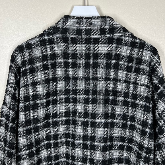 Zara Textured Tweed Plaid Oversized Button Up Shacket Over Shirt Womens Large - Picture 7 of 9